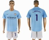 2017-2018 Manchester City #1 C.BRAVO skyblue white soccer jersey home