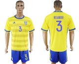 2017-2018 Sweden team #3 HELANDER yellow blue soccer jersey home