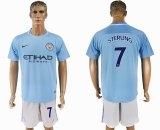 2017-2018 Manchester City #7 STERLING skyblue white soccer jersey home