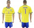 2017-2018 Sweden team #1 ISAKSSON yellow blue soccer jersey home