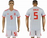 2018 World cup Spain team #5 SERGIO white soccer jersey away