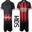 2022-2023 AC Milan club red black kid soccer jerseys home