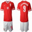 2021-2022 Poland team #9 LEWANDOWSKI red white soccer jersey away