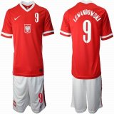 2021-2022 Poland team #9 LEWANDOWSKI red white soccer jersey away