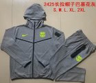2024-2025 Barcelona Club Hemp grey sports Hooded Sweatshirt with Long Trousers F577