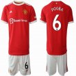 2021-2022 Manchester United club #6 POGBA red white soccer jersey home