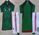 2022 World Cup Mexico Team green white kid soccer jersey home-GD