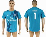 2017-2018 Real Madrid #1 NAVAS Thailand version blue soccer jersey away