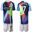 2018-2019 Manchester City #17 DE BRUYNE blue nike mash up kit