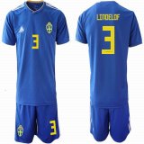 2018 World Cup Sweden #3 LINDELOF blue soccer jersey away