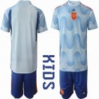 2022 World Cup Spain team blue skyblue kid soccer jerseys away