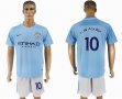 2017-2018 Manchester City #10 KUN AGUERO skyblue white soccer jersey home