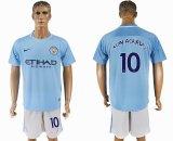 2017-2018 Manchester City #10 KUN AGUERO skyblue white soccer jersey home