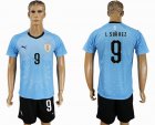 2018 World Cup Uruguay team #9 L.SUAREZ skyblue soccer jersey home