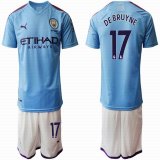 2019-2020 Manchester City club #17 DE BRUYNE skyblue white soccer jersey home