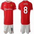2021-2022 Manchester United club #8 MATA red white soccer jersey home