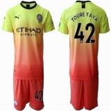 2019-2020 Manchester City club #42 TOURE YAYA orange yellow soccer jersey away