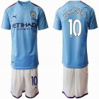 2019-2020 Manchester City club #10 KUN AGUERO skyblue white soccer jersey home