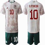 2022 World Cup Mexico Team #10 O.PINEDA white red green soccer jerseys away