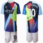 2018-2019 Manchester City #10 KUN AGUERO blue nike mash up kit