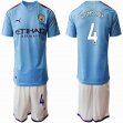 2019-2020 Manchester City club #4 KOMPANY skyblue white soccer jersey home