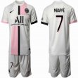 2021-2022 Paris Saint-Germain club #7 MBAPPE white pink soccer jersey away