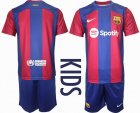 2023-2024 Barcelona club red blue kid soccer jerseys home