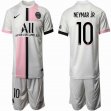 2021-2022 Paris Saint-Germain club #10 NEYMAR JR white pink soccer jersey away