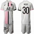 2021-2022 Paris Saint-Germain club #30 MESSI white pink soccer jersey away
