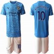 2020-2021 Manchester City club #10 KUN AGUERO skyblue white soccer jersey home
