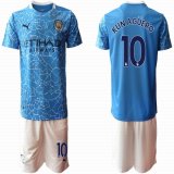 2020-2021 Manchester City club #10 KUN AGUERO skyblue white soccer jersey home