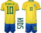 2022 World Cup Brazil team #10 NEYMAR JR blue yellow Youth soccer jersey home