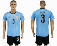 2018 World Cup Uruguay team #3 GODIN skyblue soccer jersey home