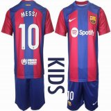 2023-2024 Barcelona club #10 MESSI red blue kid soccer jerseys home