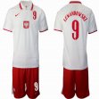 2021 Poland team #9 LEWANDOWSKI white red soccer jersey away