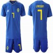 2018 World Cup Sweden #7 LARSSON blue soccer jersey away