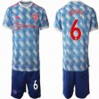 2021-2022 Manchester United club #6 POGBA blue white soccer jersey Away