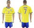 2017-2018 Sweden team LARSSON #7 yellow blue soccer jersey home