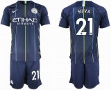 2018-2019 Manchester City club #21 SILVA blue soccer jersey away