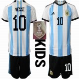 2022 World Champions patch Argentina #10 MESSI blue black kid soccer Jerseys home