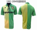 1992-1994 Manchester United thailand version throwback green yellow soccer jersey away