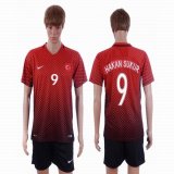 2016 Turkey team HAKAN SUKUR #9 red soccer jersey home