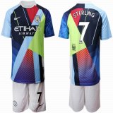 2018-2019 Manchester City #7 STERLING blue nike mash up kit