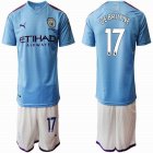 2019-2020 Manchester City club #17 DE BRUYNE skyblue white soccer jersey home