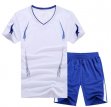 Sportswears Summer Sport Suits Men Hiking Running T-Shirts With Shorts-white blue