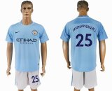 2017-2018 Manchester City #25 FERNANDINHO skyblue white soccer jersey home