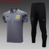 2023-2024 Dortmund Club gray black Polo Soccer uniforms with Long Trousers -C989