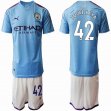 2019-2020 Manchester City club #42 TOURE YAYA skyblue white soccer jersey home